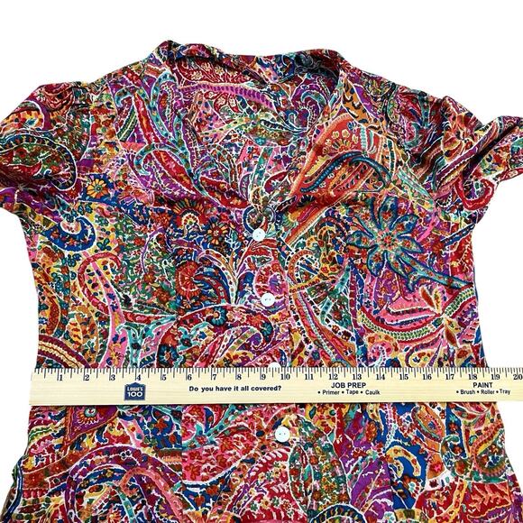 70s VTG Paisley Midi Shirt Dress Large Colorful Retro Psychedelic Hippie - Picture 9 of 9